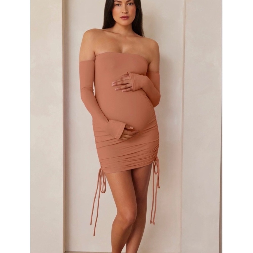 BUMPSUIT Lexi Dress in Rose Ruched Off-The-Shoulder Maternity Mini Dress Large